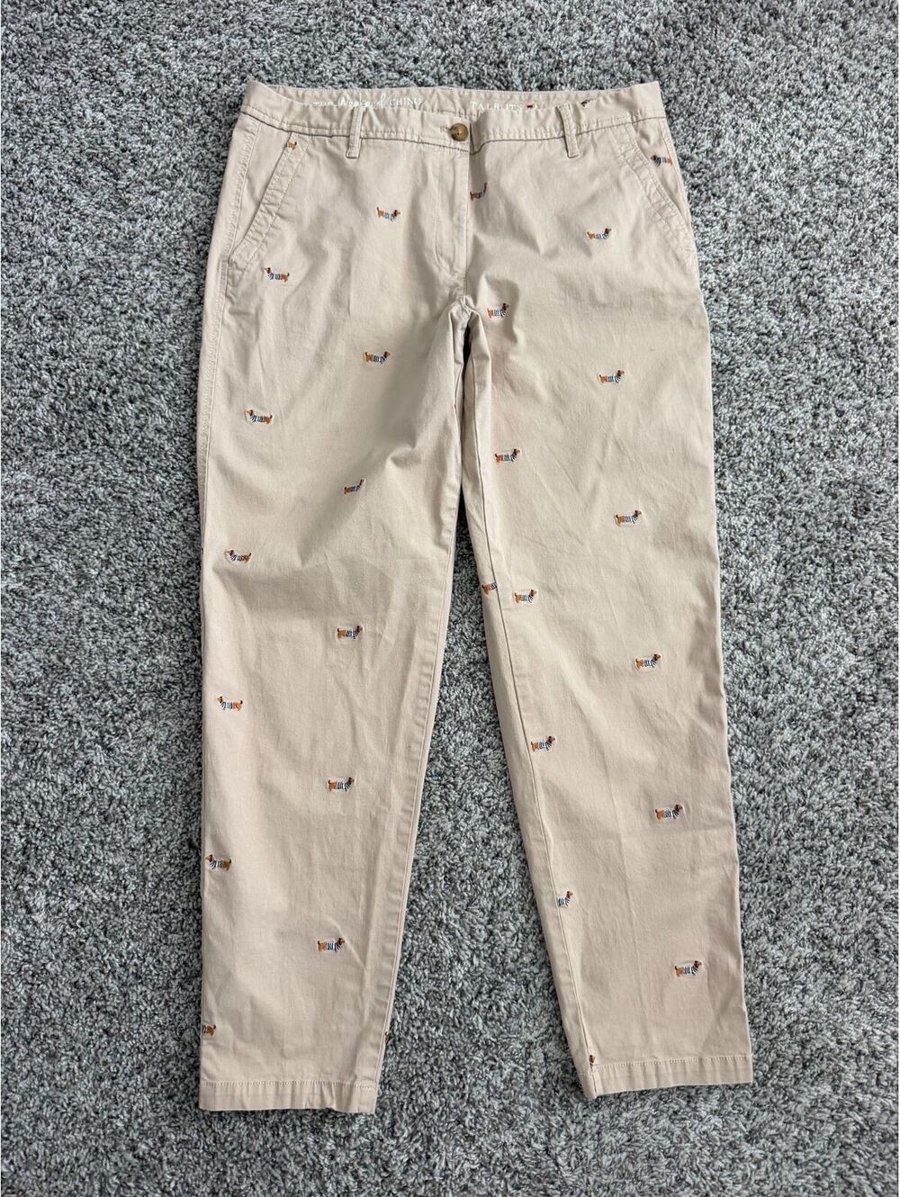Talbots The Weekend Chino Pants Beige Dachshund Dog Embroidered Women's Size 12